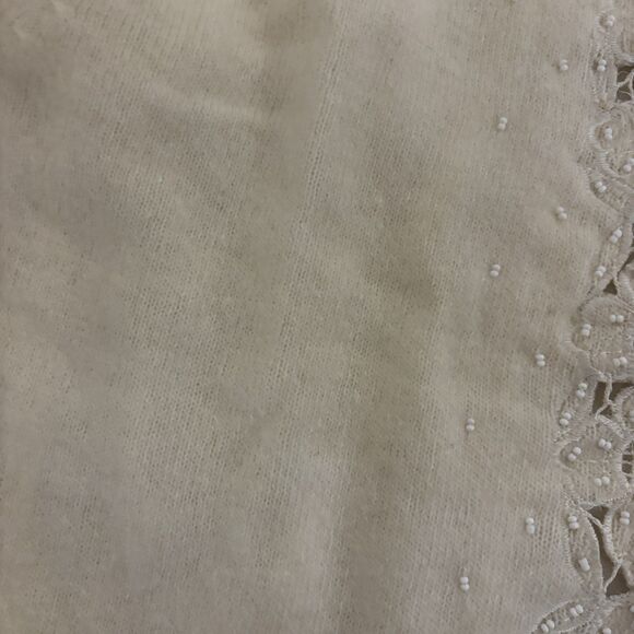 VTG 50s Cream Hand Beaded Grannycore Sweater Sm Lined Cottagecore Pin Up Glam - Picture 8 of 15